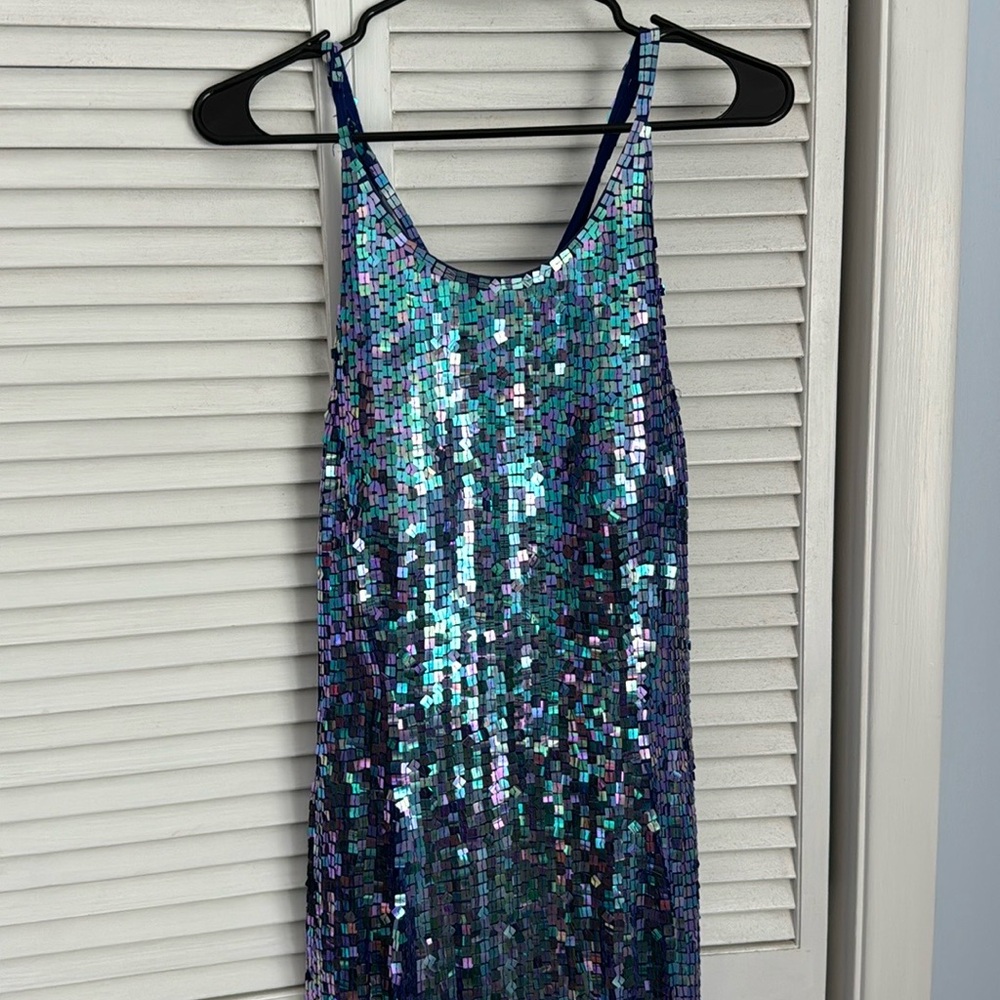 Sequin Sleeveless Prom or Gala Dress in Blue and Green